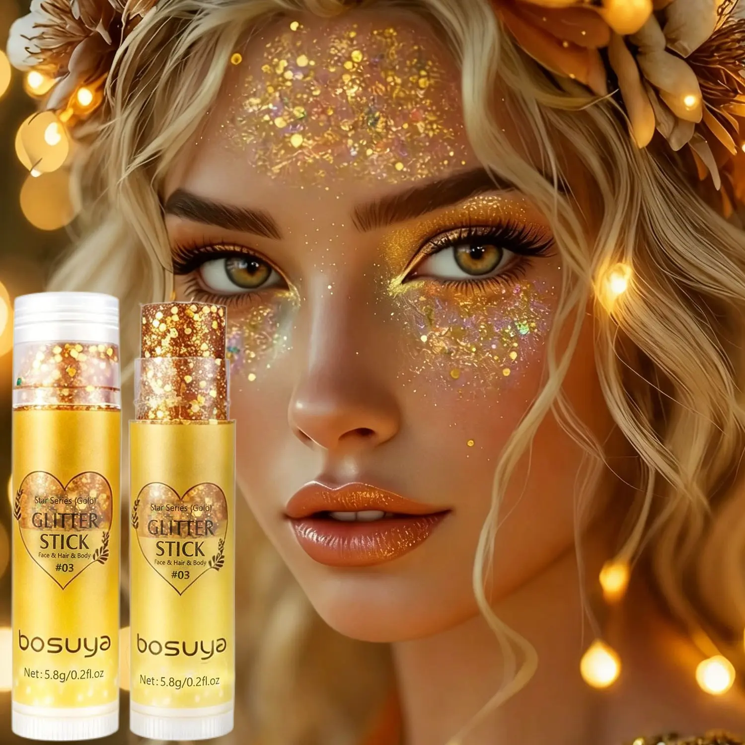 Body Glitter Stick, Shimmering Body Glitter, Cream Glitter for Face Body & Hair, No Fallout Multi‑Use Shimmer Stick for Festival Rave Party Makeup Multi‑Use Body Glitter Stick, Creamy Shimmer Glitter for Face, Collarbone, Hair, Festival Party Cosmetic