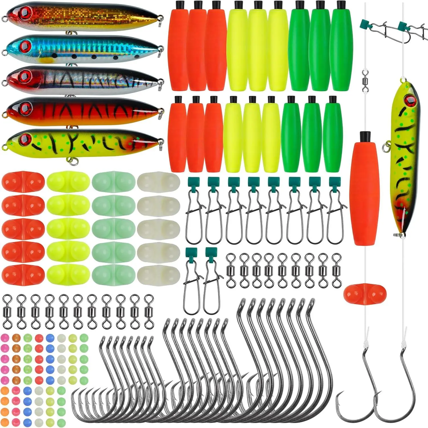 Catfishing Tackle Making Kit Catfish  Accessories, 110/148pcs Santee  Catfishing Tackle with Catfish Floats Catfish Rattles Peg Floats Hooks Swivels Sinker Slides Catfishing Equipment
