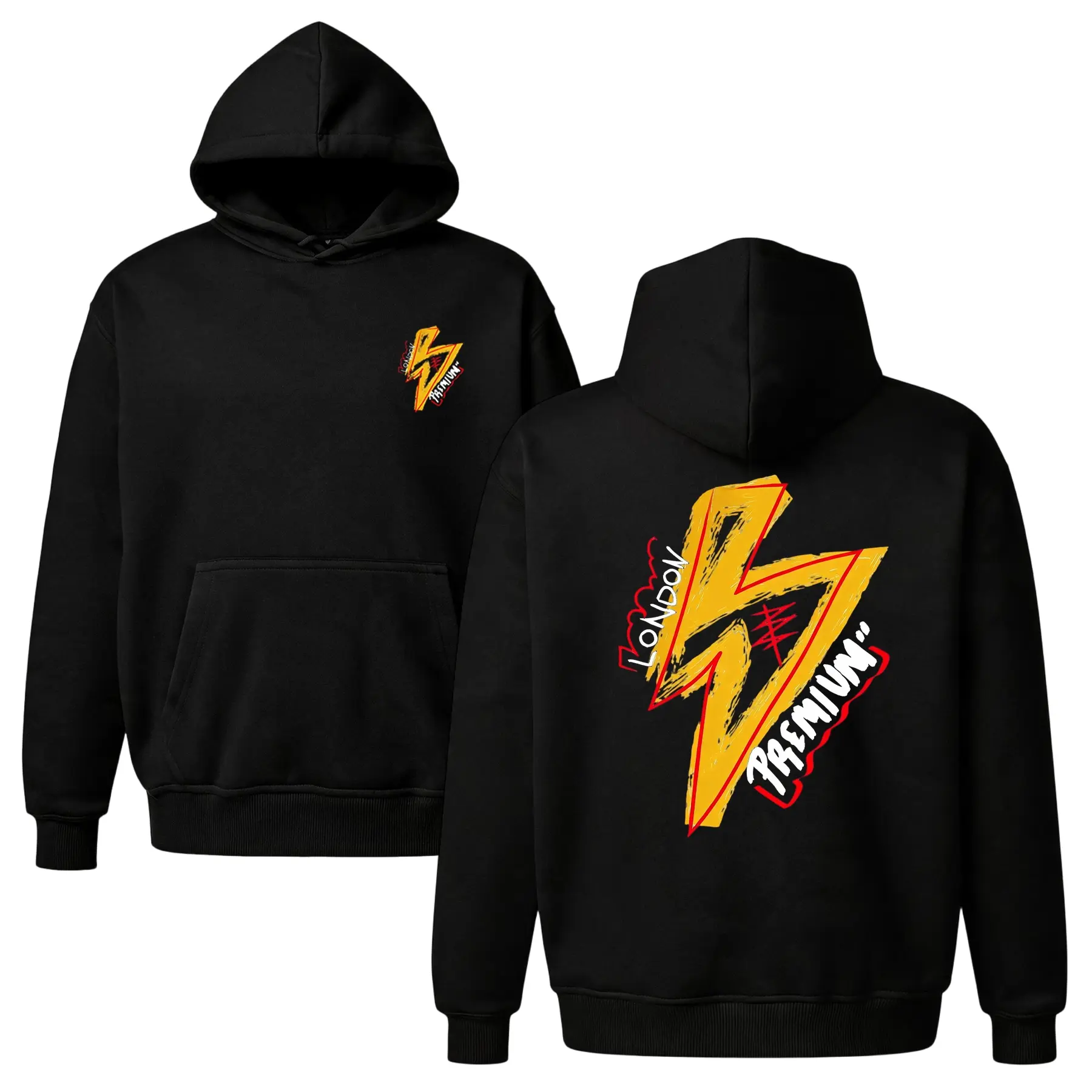 Graffiti Lightning Graphic Hoodie |   Retro Skate Style Back Print |   Oversized Grey Unisex Fleece Sweatshirt |   Trendy London Streetwear ⚡️ ?