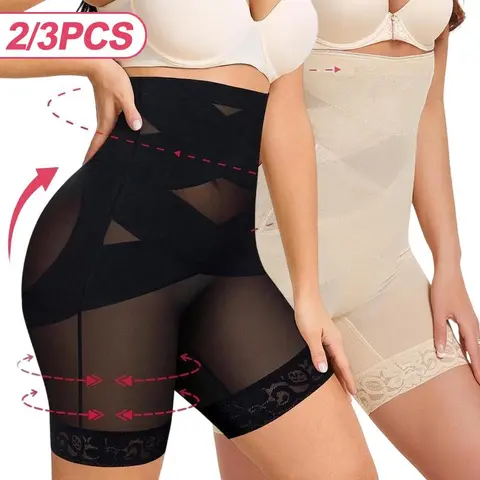Seamless Shapewear Shorts for Women, 2/3 Pack High Waisted Tummy Control Panty with Lace Trim - Butt Lifting & Thigh Slimming Compression for Everyday Wear,travel essentials,camping essentials, Women's Clothes
