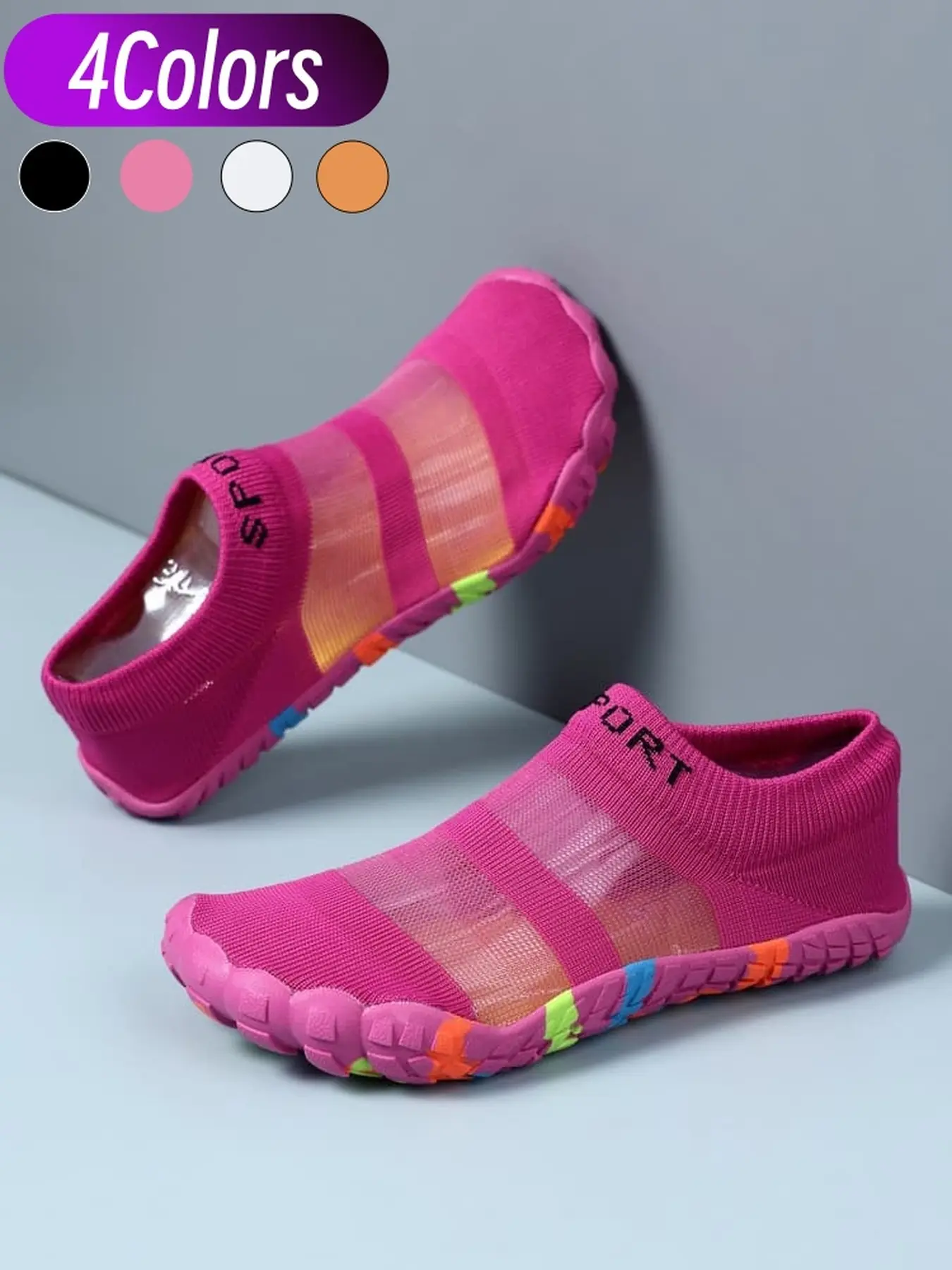 Slip-on semi-transparent mesh couple aqua shoes, thin lightweight anti-abrasion rubber sole multi-scene amphibious shoes for home swim hike gym