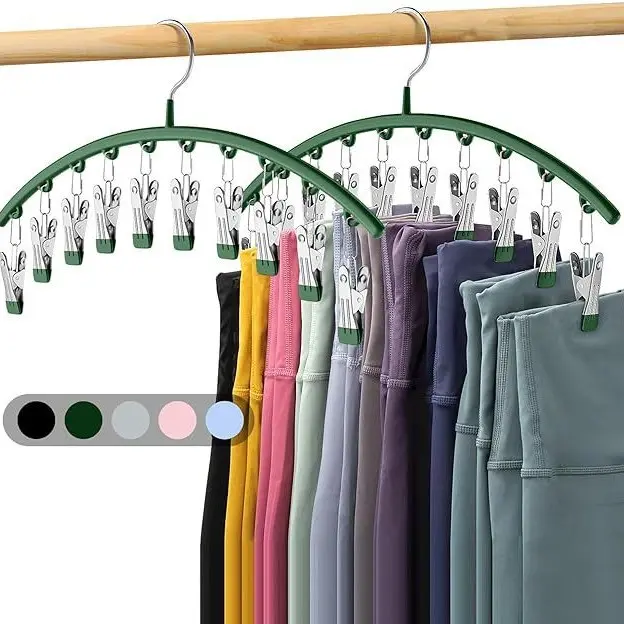 Hanging Clothes Organizer, Vertical Space Saving Metal Hanger with 10 Non-Slip Clips for Pants, Skirts, Leggings, and Socks
