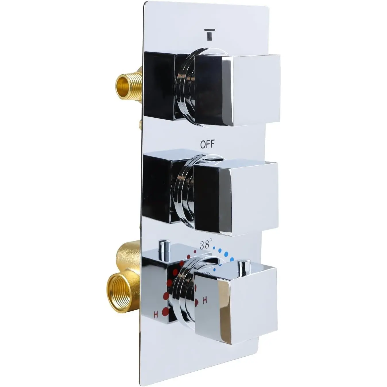 Brass 3 Way Shower Diverter Valve, Thermostatic 3 Handle Control Shower Mixing Valve Trim Kit Replacement, Rough In, Chrome