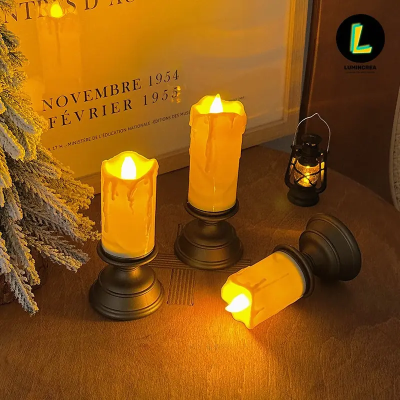 Aesthetic Vintage Real Wax LED Candle Lamp - Flicker Effect, Ambient Glow, Smoke-Free Fake Candle for Wedding Table, Indoor Use Home Decor, Gift Night Light