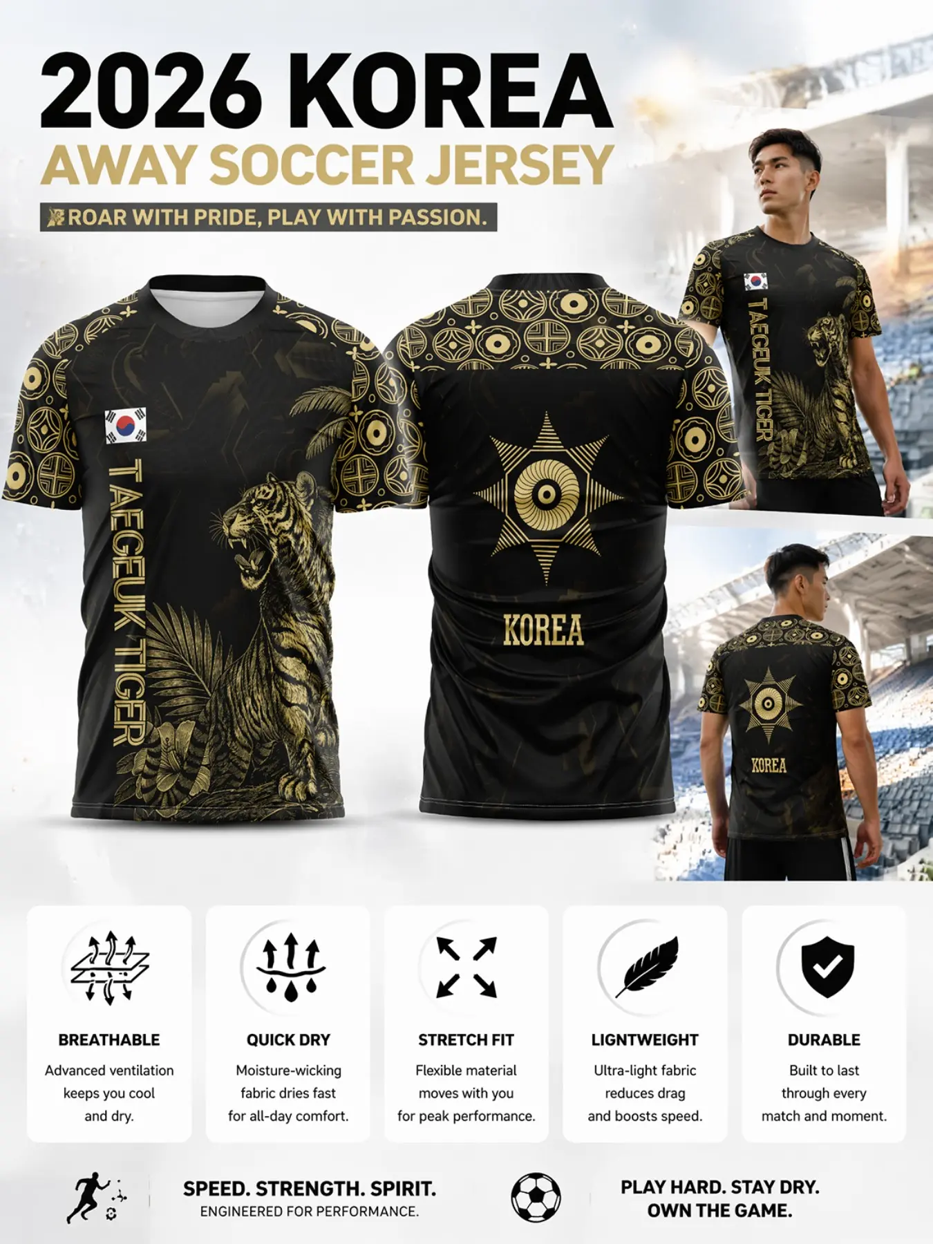 2026 Korean Soccer Jersey, Mesh Geometric Palm Print, Quick-Dry Breathable Sporty T-Shirt, Ideal for Fans and Training