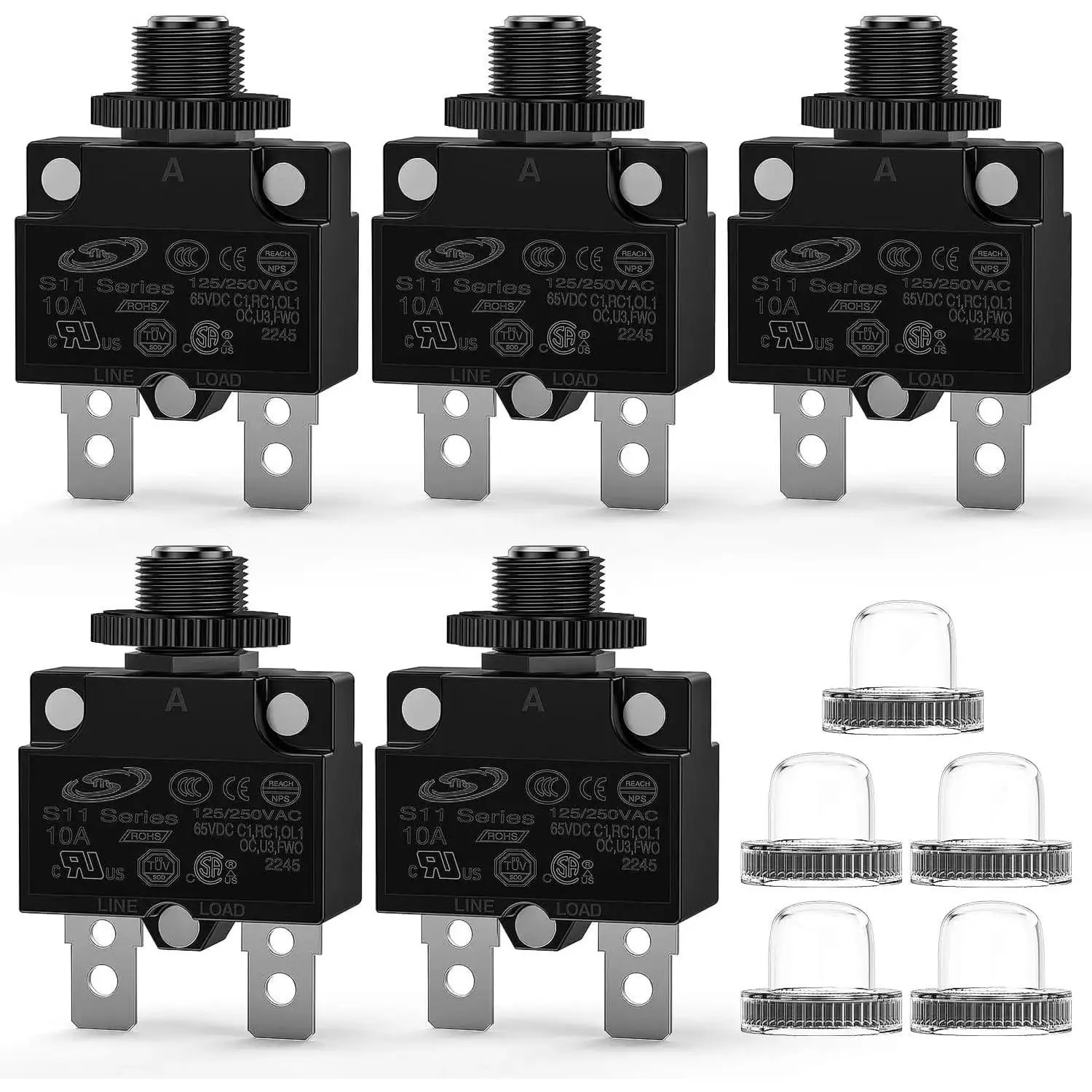 Nilight 5Pcs 10Amp Circuit Breakers, 10A Terminals for Household Appliances, Medical Equipment, Power Strips, Marine & Transportation Electrical Systems