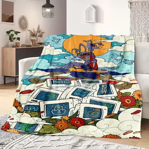 Vintage Ukiyo-E Style Digital Print Flannel Blanket, Thick Soft Anti-Pilling, All-Season Adult Leisure Blanket
