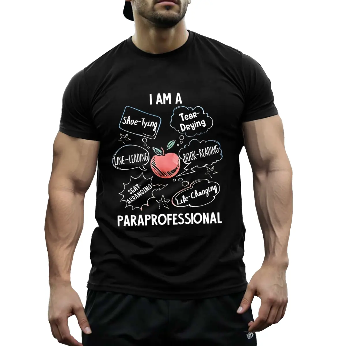 Women's Funny Quote T-Shirt for Teaching Assistants, Casual Crewneck Cotton Top, Breathable Short Sleeve Fashion Tee for Everyday & Gym, Shortsleeve, Unisex, Mother's Day, Athletic, Digital Print, Premium Cotton, Geometric