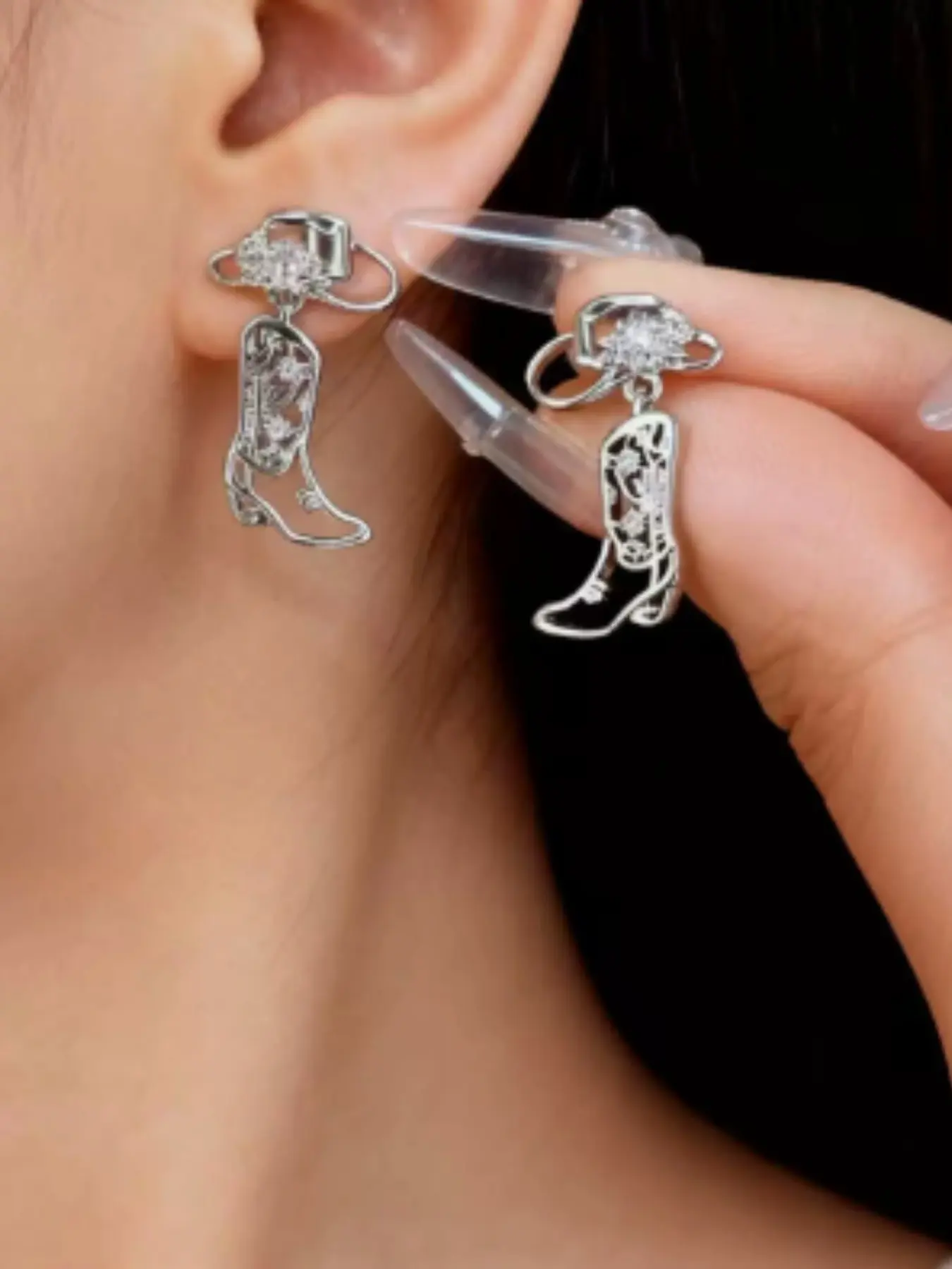 New Cross-Border Hollow Out Cowboy Boots Earrings Hat Pendant Studs Women's Unique Ear Jewelry, Trendy Accessory for Independent Stores