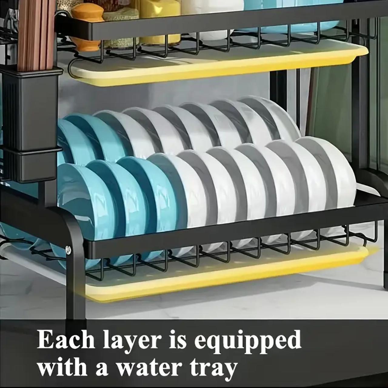 Large Capacity Double Layer Dish Rack, Dish Drying Organiser, Kitchen Storage Rack with Cutlery Holder, Kitchen Utensil Organizer, Kitchen Accessories