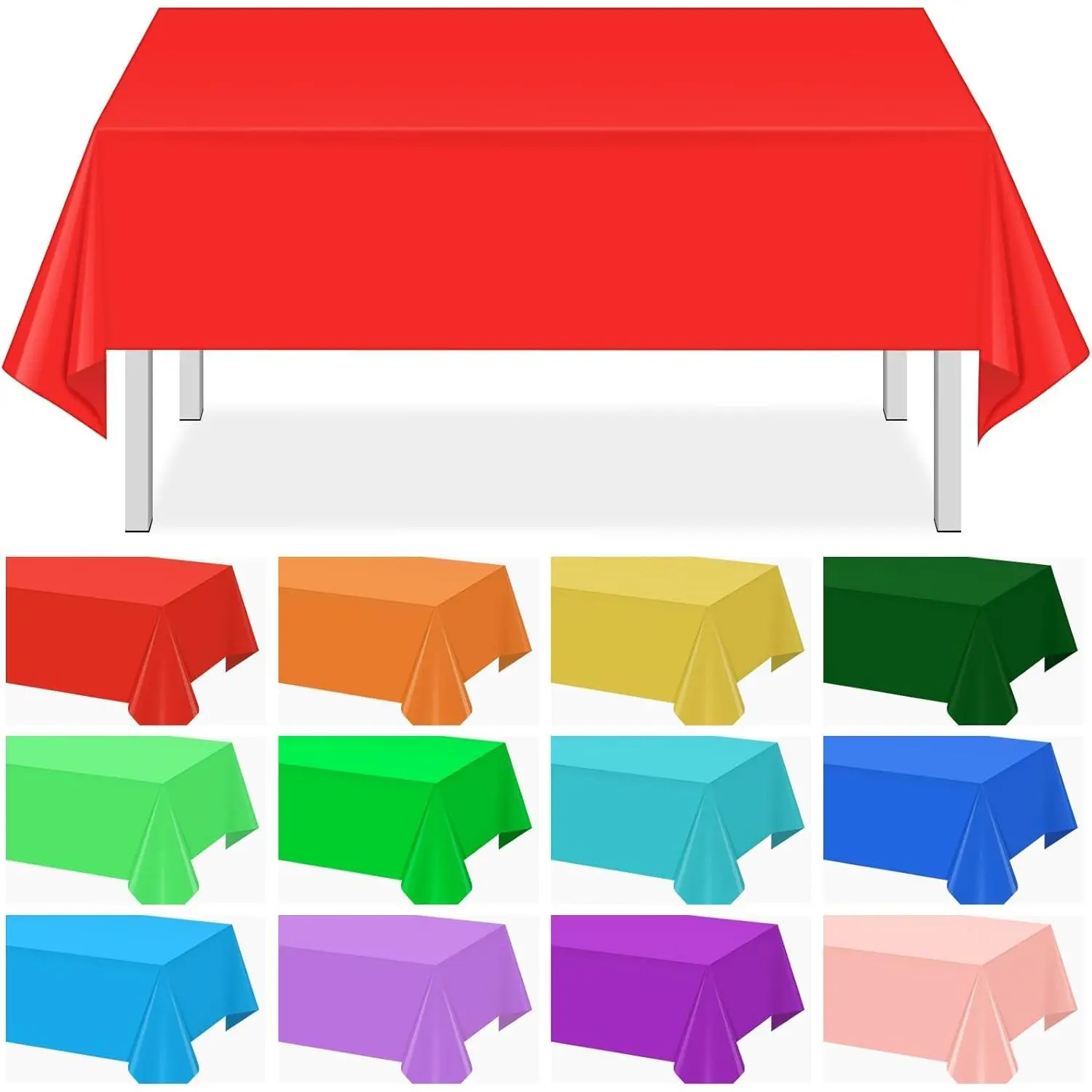12 Pack Assorted 12 Color Disposable Plastic Rainbow Tablecloth Colorful Rectangle Table Covers 54 x 108 Inch for Birthday Wedding Picnic Party Home Decorations