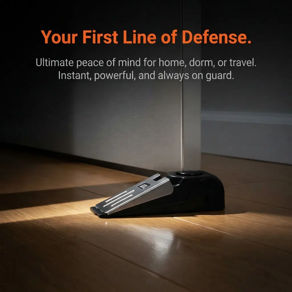 Door Stopper Alarm Home Security Device, No‑Tool Easy Install, 3 Sensitivity Modes, 120 dB Loud Anti‑Theft Alert, Stainless Steel Pressure‑Resistant, Instant Alarm When Pushed