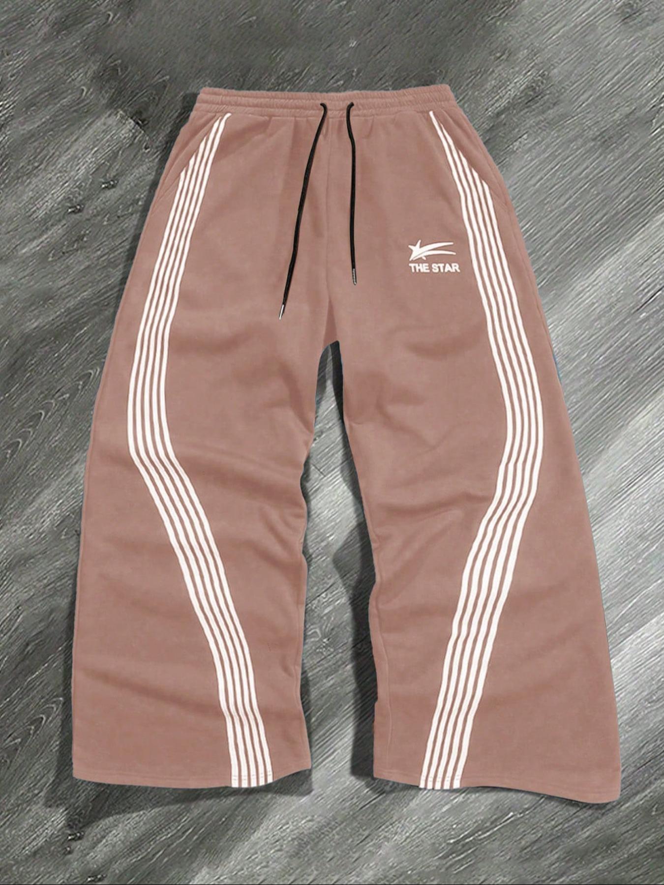 Men's Side-Stripe Drawstring Waist Sweatpants, Casual Regular Fit Pocket Straight-Leg Pants for Fall & Winter, Men's Trousers for Daily Wear, Athleisure Style