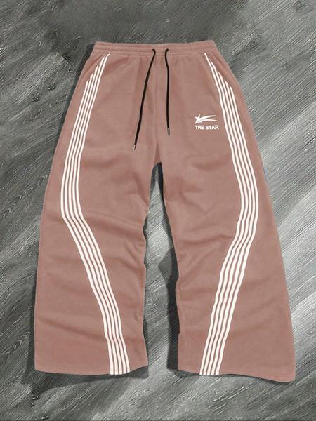 Men's Side-Stripe Drawstring Waist Sweatpants, Casual Regular Fit Pocket Straight-Leg Pants for Fall & Winter, Men's Trousers for Daily Wear