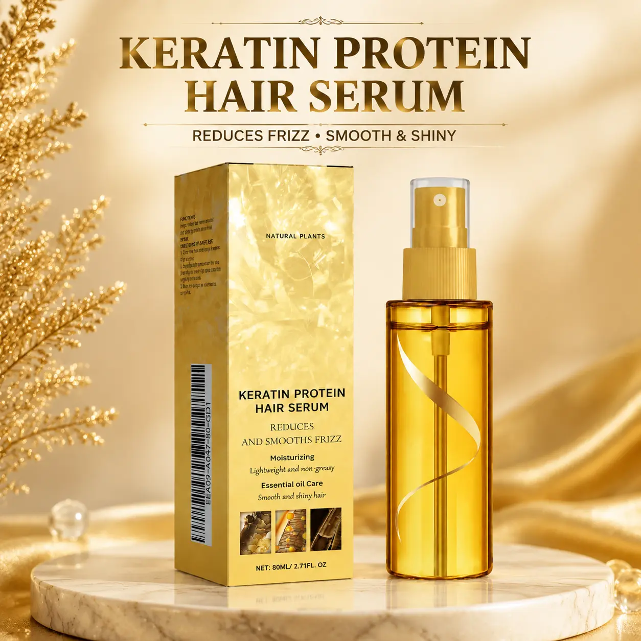 Keratin Protein Hair Serum Spray, Lightweight Non-Greasy Hair Care Essential Oil, Moisturizing Formula Tames Frizz, Repairs Dry Damaged Hair, Creates Silky Shiny Hair, Daily Hair Treatment Serum for Women & Men with All Hair Types