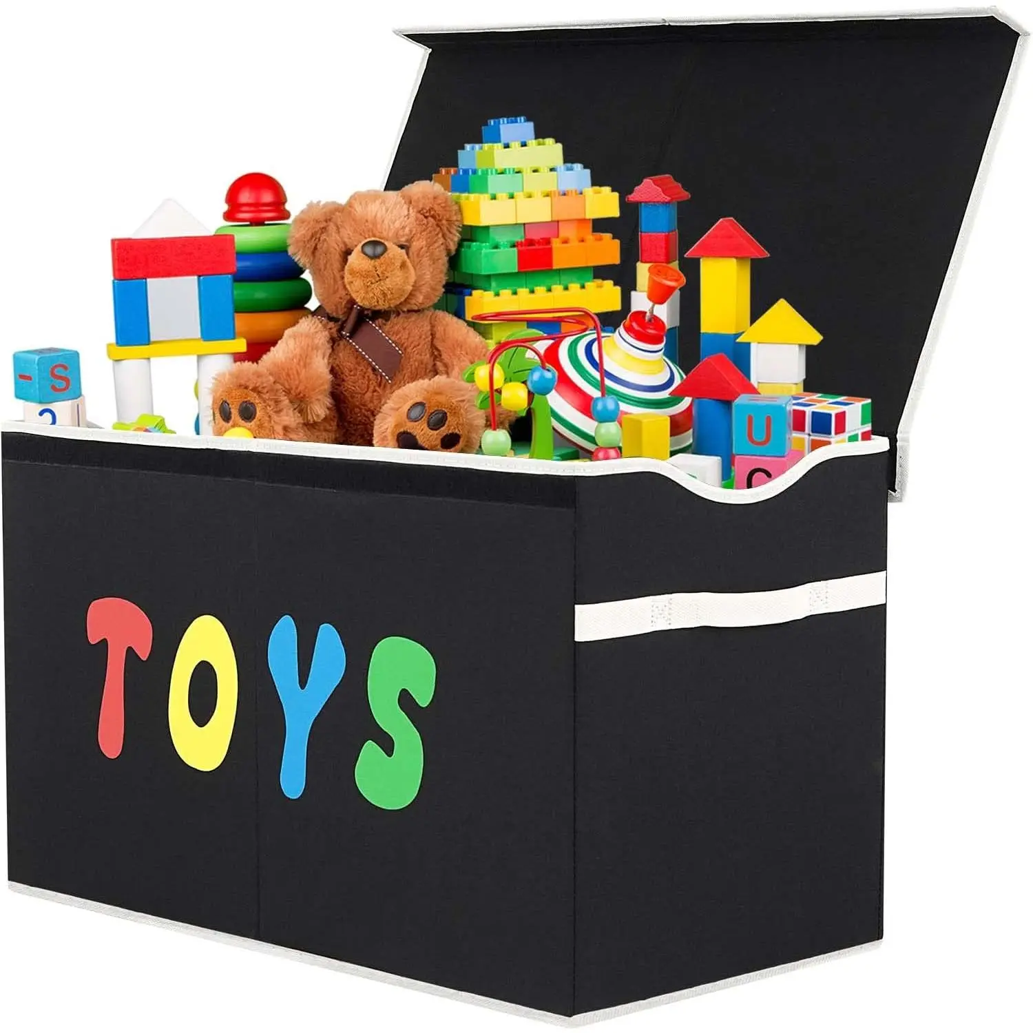 Premium Linen Fabric Folding Storage Box - Extra-Large Sturdy Collapsible Boxes with Lid, Soft Handles, Decorative Design for Pet Supplies, Clothes Organization (Black)