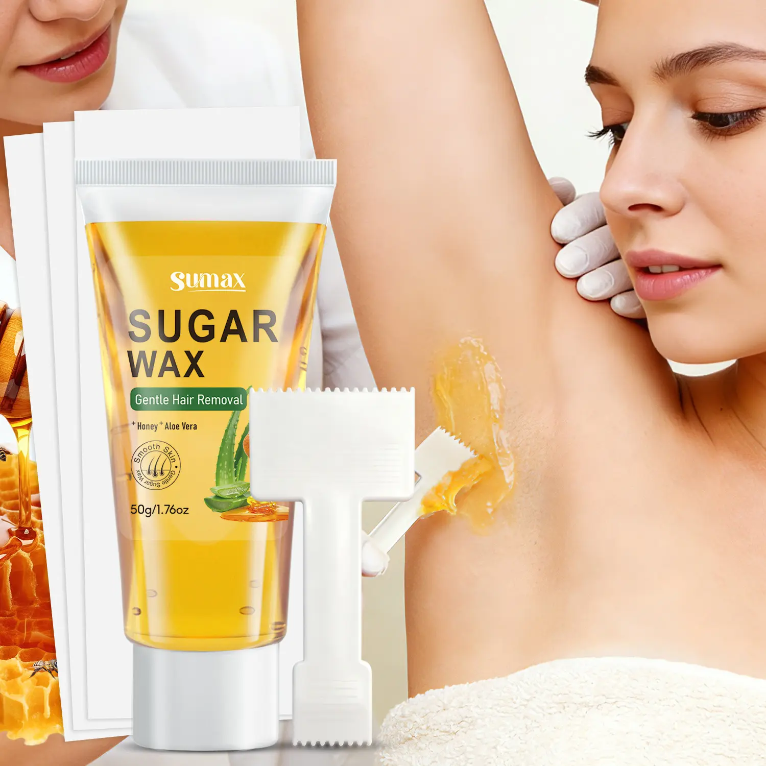 Sumax50g Hair Removal Wax, Gentle Formula for Sensitive Skin, No Additives, Pain-Free Depilation, Full Body Use, Smooth Application