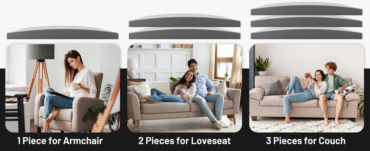 Couch Cushion for Sagging Seat – 3 Pack 20x20x3.15 Inch Sofa Cushion Board Saver & Insert for Saggy Couch or Chair, Quick No-Tool Install with 40D High Density Foam