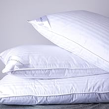 Goose Down Feather Bed Pillows for Sleeping Pair Standard Pillows for Back, Stomach or Side Sleepers Stripe White Color Set of 2 Pillows