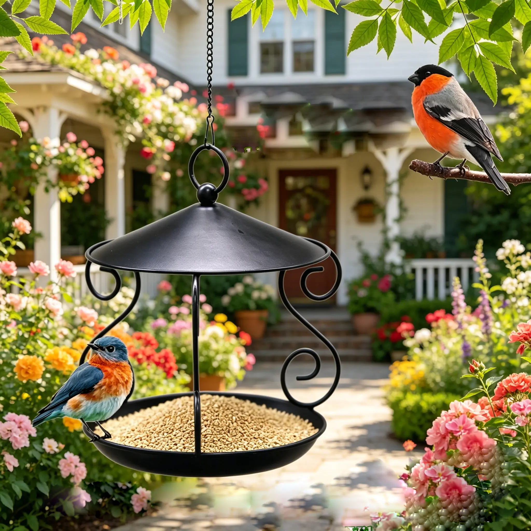 Iron ring bird feeder outdoor garden balcony hanging garden automatic feeder bird feeder