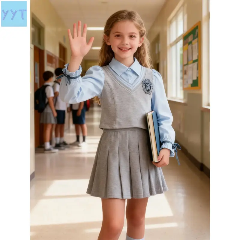 YYT1  New Children's and Autumn College-style Two-piece Skirt Set, College-style Shirt, College-style Pleated Skirt, Back-to-school Outfit Girls, Trendy Clothing Girls