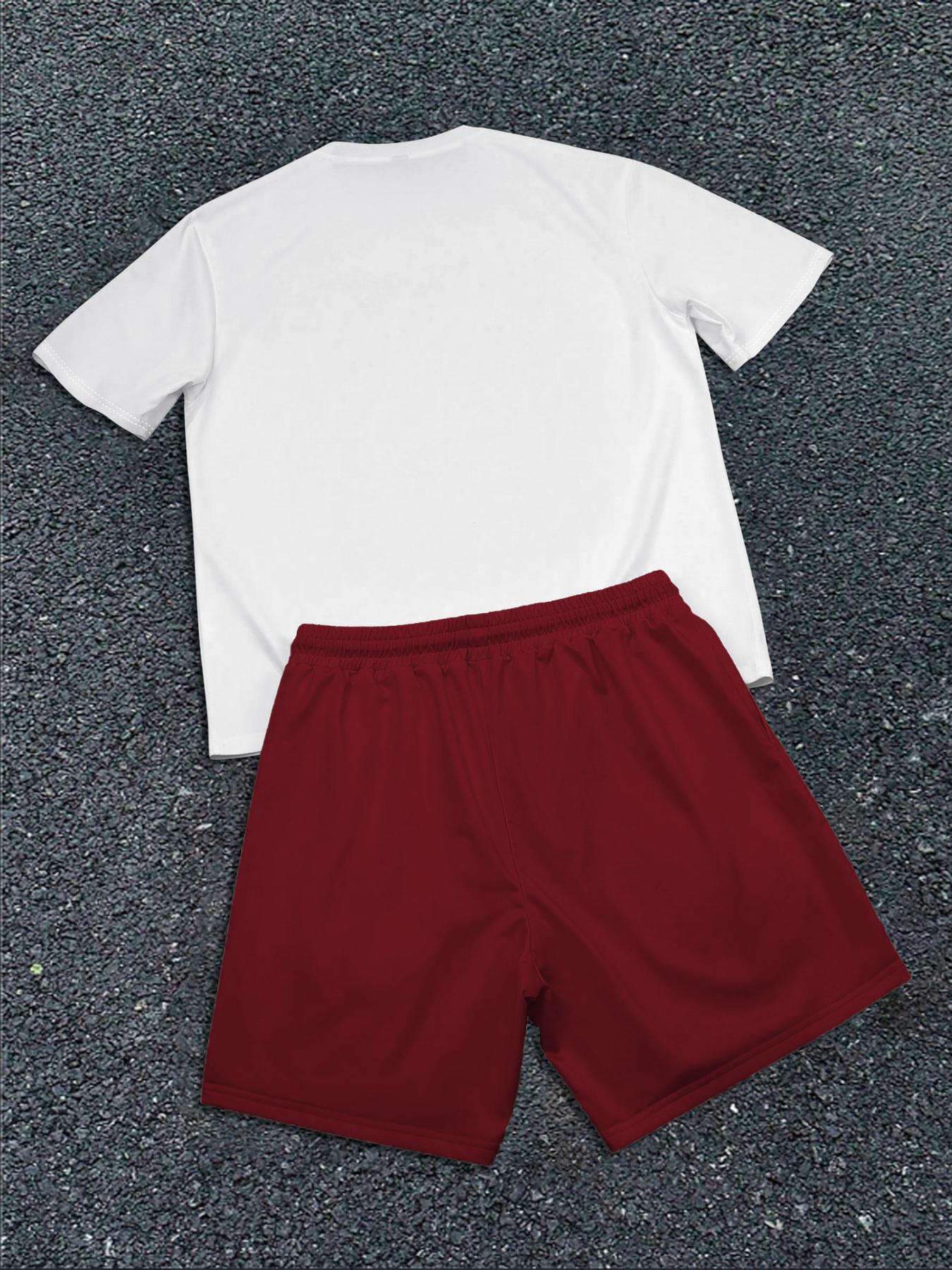 Two-Piece Set Men's Cartoon Face Print Short Sleeve Tee & Boxer Briefs Set, Regular Fit Casual Round Neck T-shirt & Shorts, Men's Summer Clothes, Casual Outfit Set, Casual Fashion Set, Casual Streetwear Set