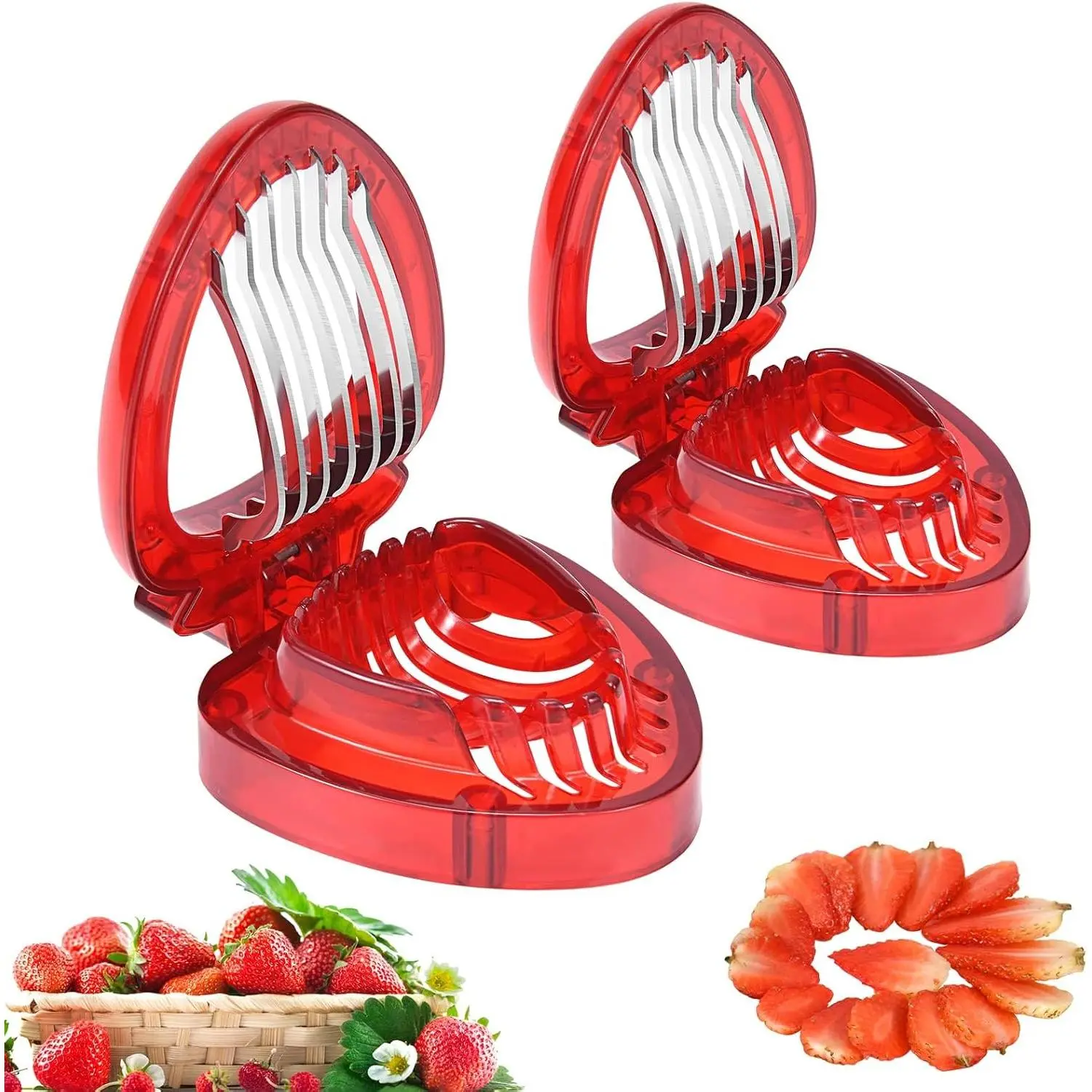 2 count Strawberry Slicer, Strawberry Fruit  Slicer Kitchen Gadget Set,  Egg Slicer, Fruit Slicing Tool with Stainless Steel