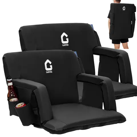 2pc Portable Folding Stadium Seat - Reclining Camping Chair, Unisex Adult Outdoor Stuff, 5 Recline Positions, 420D Polyester Cushion, Padded Arms, Adjustable Backpack Straps, Cup Holder, Lightweight Chair for Camping, Beach, Portable Folding Seat