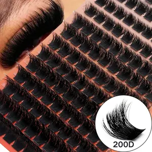 200D Ultra Dense Cluster Lashes 140PCS, 10-18mm Mixed Length D Curl 0.07mm Thin Fibers, Wispy Fluffy 3D Voluminous Cat Eye Lashes, Soft Reusable Individual Eyelashes, Easy DIY Lash Extensions for Beginners, Daily Party Stage Makeup