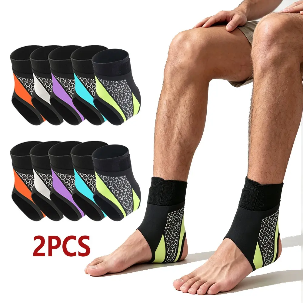 2PCS Elastic Ankle Compression Sleeves, Arch Support Ankle Brace Wrap, Breathable Foot Ankle Support Stabilizer for Men Women Running Basketball Workout Sports