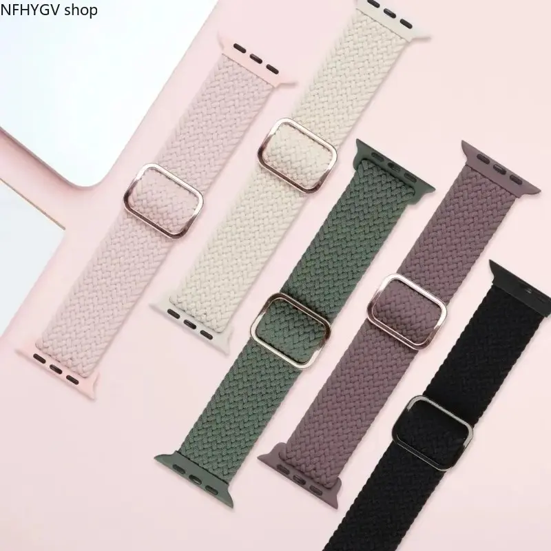 5-Pack Elastic Braided Nylon Smartwatch Bands, Adjustable Breathable Sport Replacement Straps Supporting All Watch Sizes From 38mm To 49mm, Lightweight Multipack Wearable Accessory Ideal For Daily Running Training, Weekend Hiking Trips