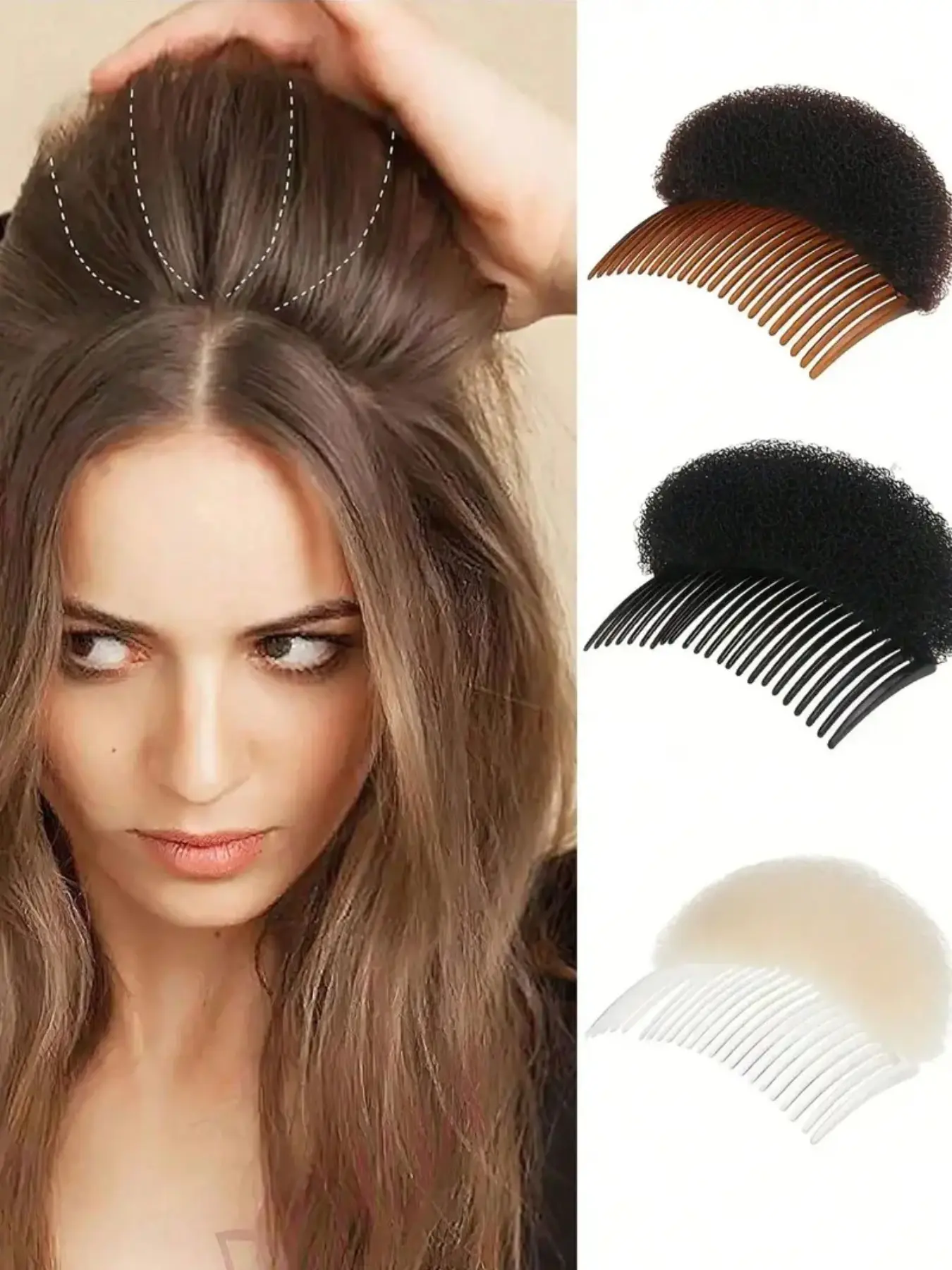 3pcs Volumizing Hair Insert Comb, Invisible Hair Puff Pad, Fluffy High Cranial Top Hair Volume Booster Clip, Hidden Hair Styling Tool for Women Thin Hair