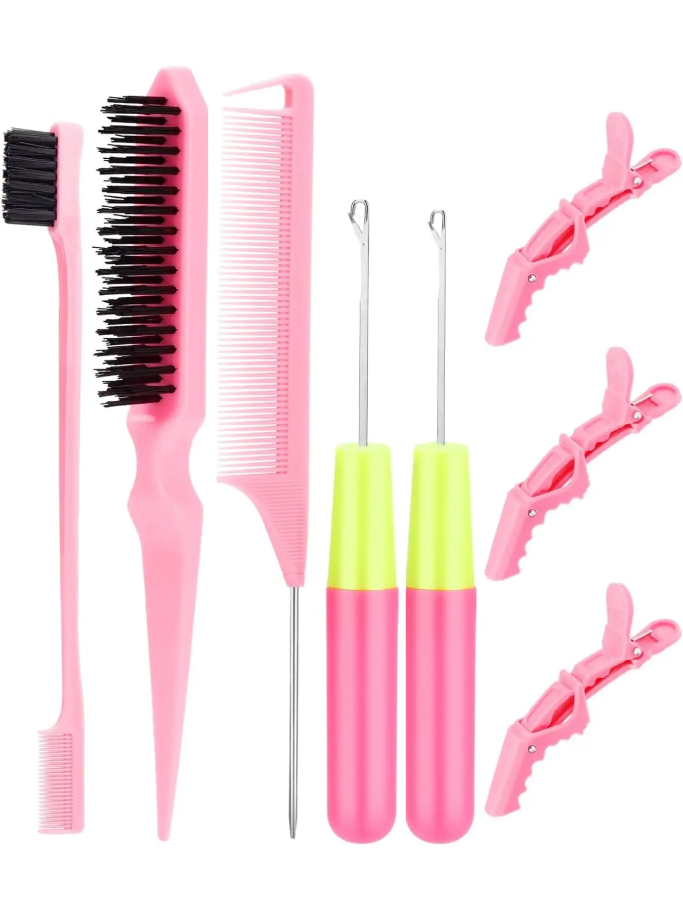 Crochet Hooks Set - 2 Crochet Needles, Edge Brush, Bristle Brush, Rat Tail Comb, 3 Gator Clips for Passion Twist Hair Extensions Hair Tools