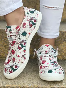 Christmas Theme Fairy Print Casual Shoes, Cute Low Top Round Toe, Comfortable Flat Sole, All Seasons Fashion Sneakers