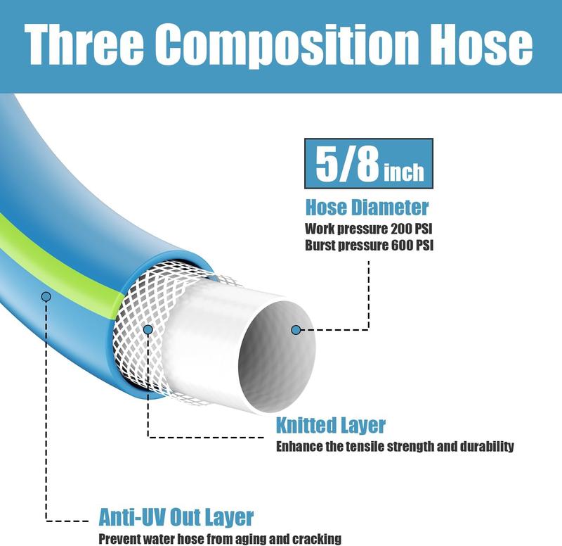 Flexible Short Garden Hose 5/8 10FT: Hybrid Rubber Portable Length Hose - Lightweight Water Hose with Male to Female Fittings - Tangle-Free Hose for Cleaning Park,  Wash, Outdoor, Watering