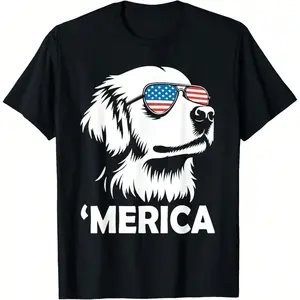 Holiday Golden Retriever 4th Of July Merica T-Shirt Tshirts For Men Gym Tshirts For Men Unisex Soft Fabric, Breathable, Comfortable Short Sleeve T-Shirts Perfect For Summer