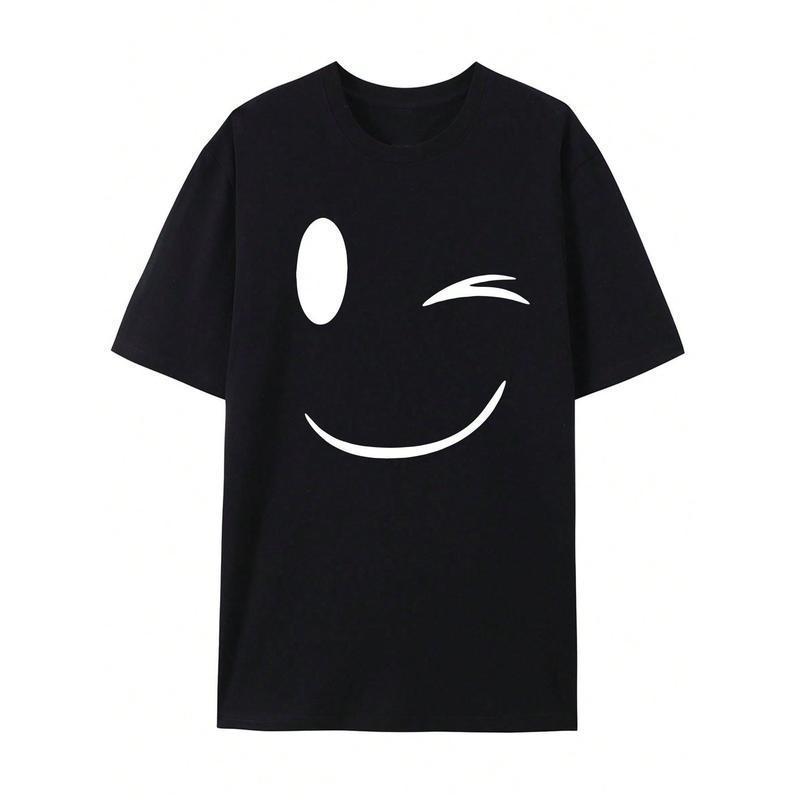 Summer Must-Have: Men's Fashionable Smiling Face Printed Casual T-Shirt - Breathable 100% Cotton, Round Neck, Short Sleeved