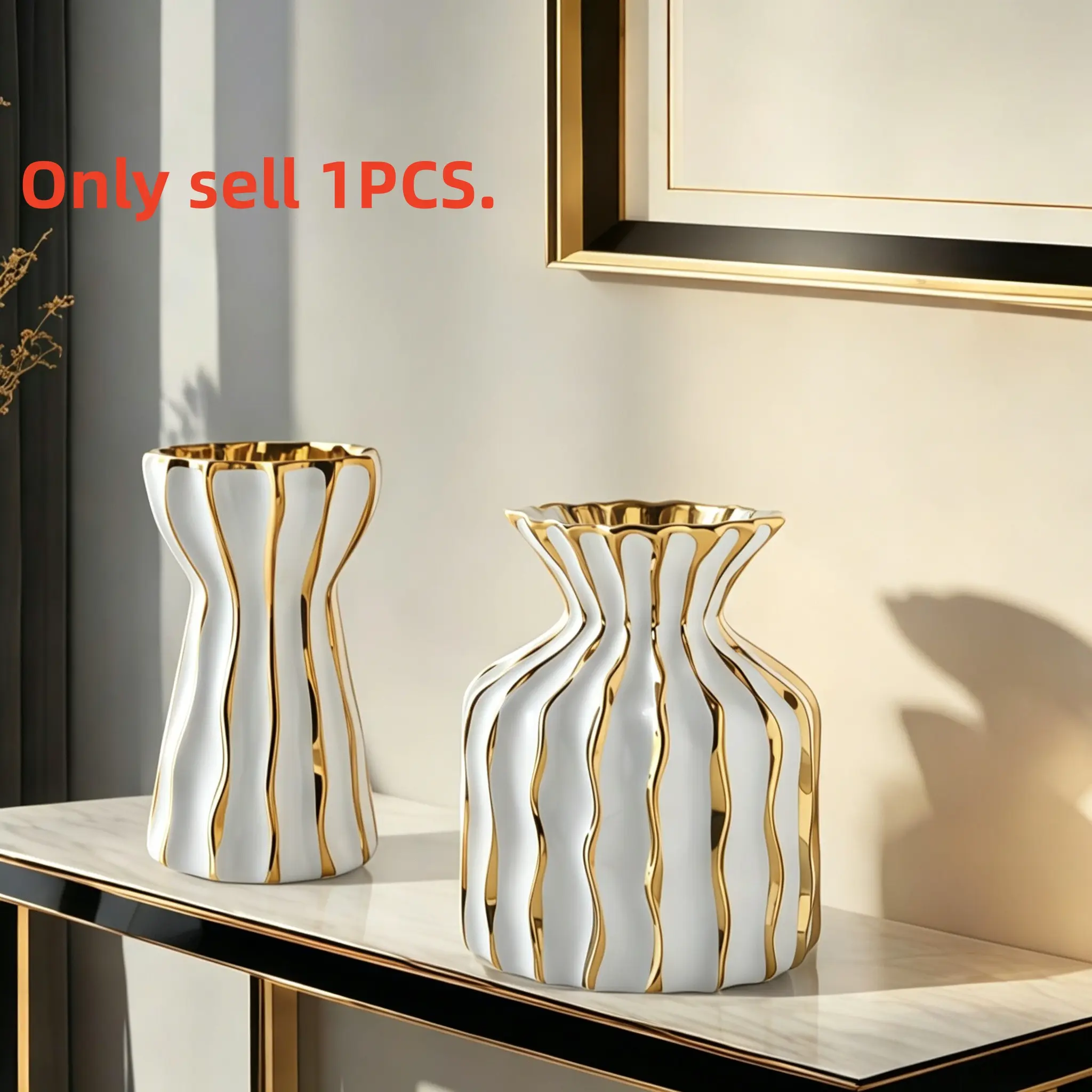 1PC ceramic high-end minimalist style concave convex curved vase is suitable for office desktop flower arrangement vase, living room flower arrangement decoration, TV cabinet beautiful vase decoration.