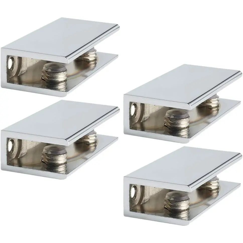 Alise 4 Pack Chrome Glass Shelf Brackets, Adjustable Heavy Duty Wall Mount Clamps, Fit 6-10mm Thick Shelves, Shower Rectangle Support Hardware Replacement Parts