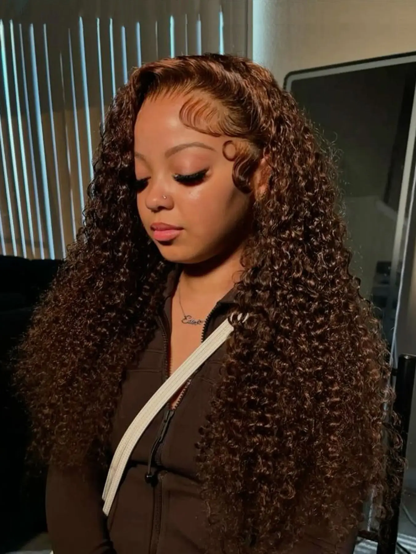 Chocolate Brown Jerry Curly Lace Front Wigs 26 Inch 200 Density 13x6 HD Lace Frontal Wigs Curly Brown Glueless Wig For Women Synthetic Hair Pre Plucked with Natural Hairline