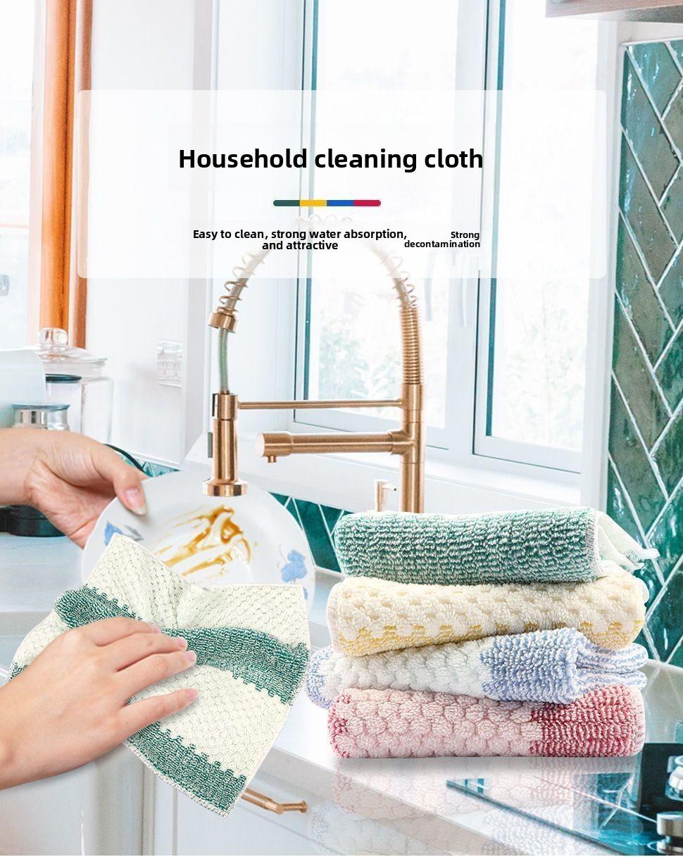 Light purple coral fleece dishcloth, bamboo fiber absorbent thickened cationic cleaning cloth, kitchen lazy cloth