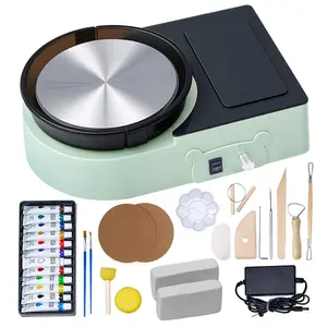 VEVOR Mini Pottery Wheel, 6 inch Turntable, Forward and Reverse Rotation, Adjustable Speed, Electric Clay Wheel for Kids and Adults, with Clay Shaping Tools, for Home DIY, Pottery Classes, Green