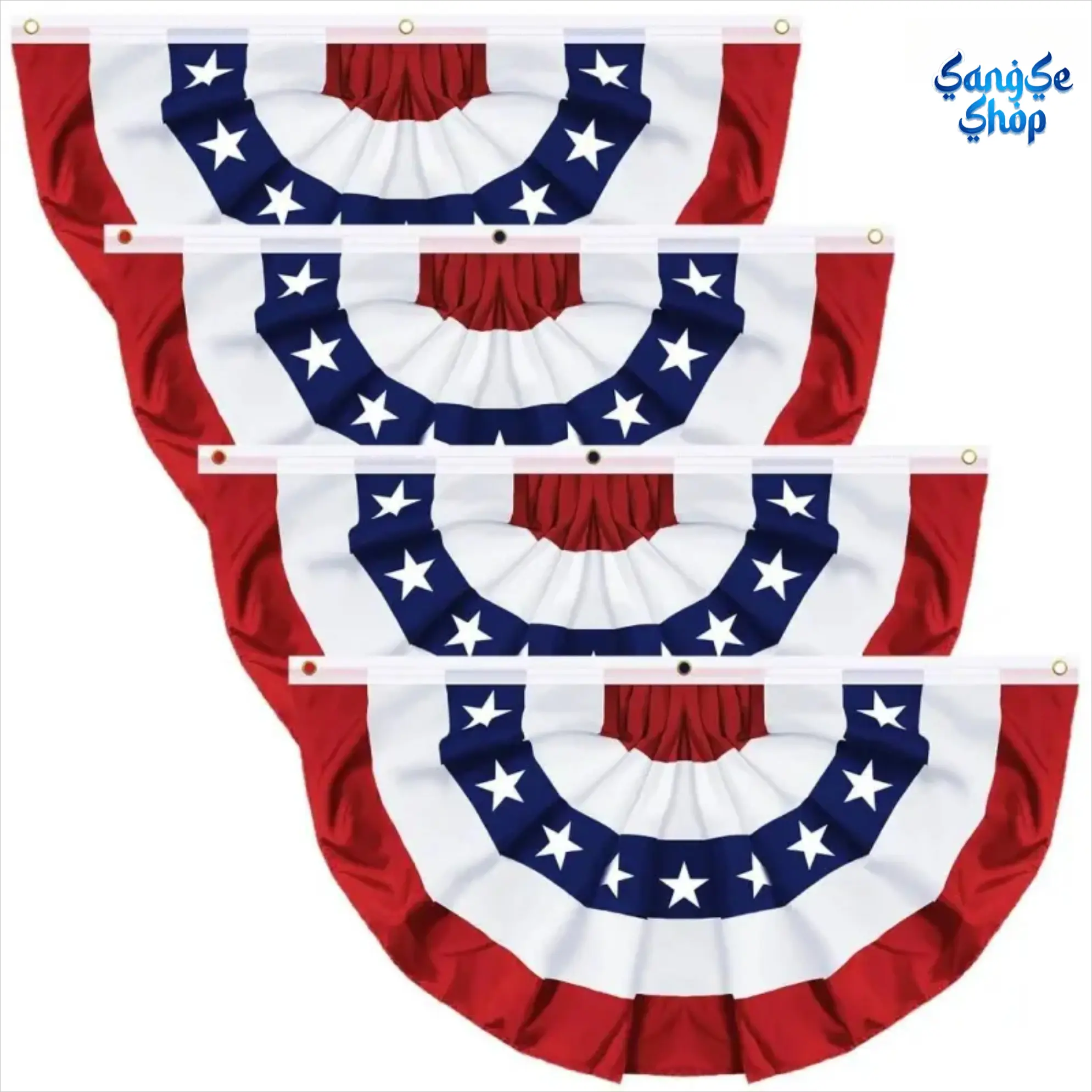 Patriotic Pleated Fan Flag Set (2-pack/4PCS) - Durable Canvas Garden Flags, Decoration Banners with Brass Eyelets, Easy-Mount Home Decor for 2026 4th of July Holiday Party, Yard Display, Holiday Party Decor