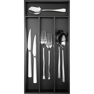 Silverware Organizer Small Bamboo Kitchen Drawer Organizer Utensil Organizer Silverware Holder Cutlery Organizer in drawer Flatware Organizer Tray (Black 4 Slots)