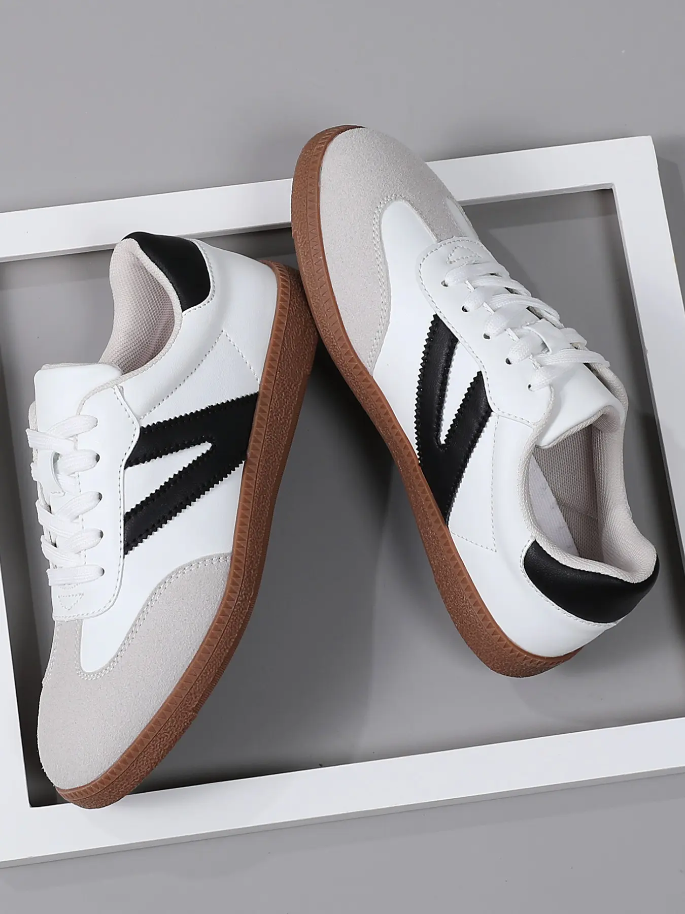 Men's Sporty Sneakers, Comfortable Breathable Laces, PU Leather Upper, Colorblock Design, Medium Width, All Seasons Training Shoes