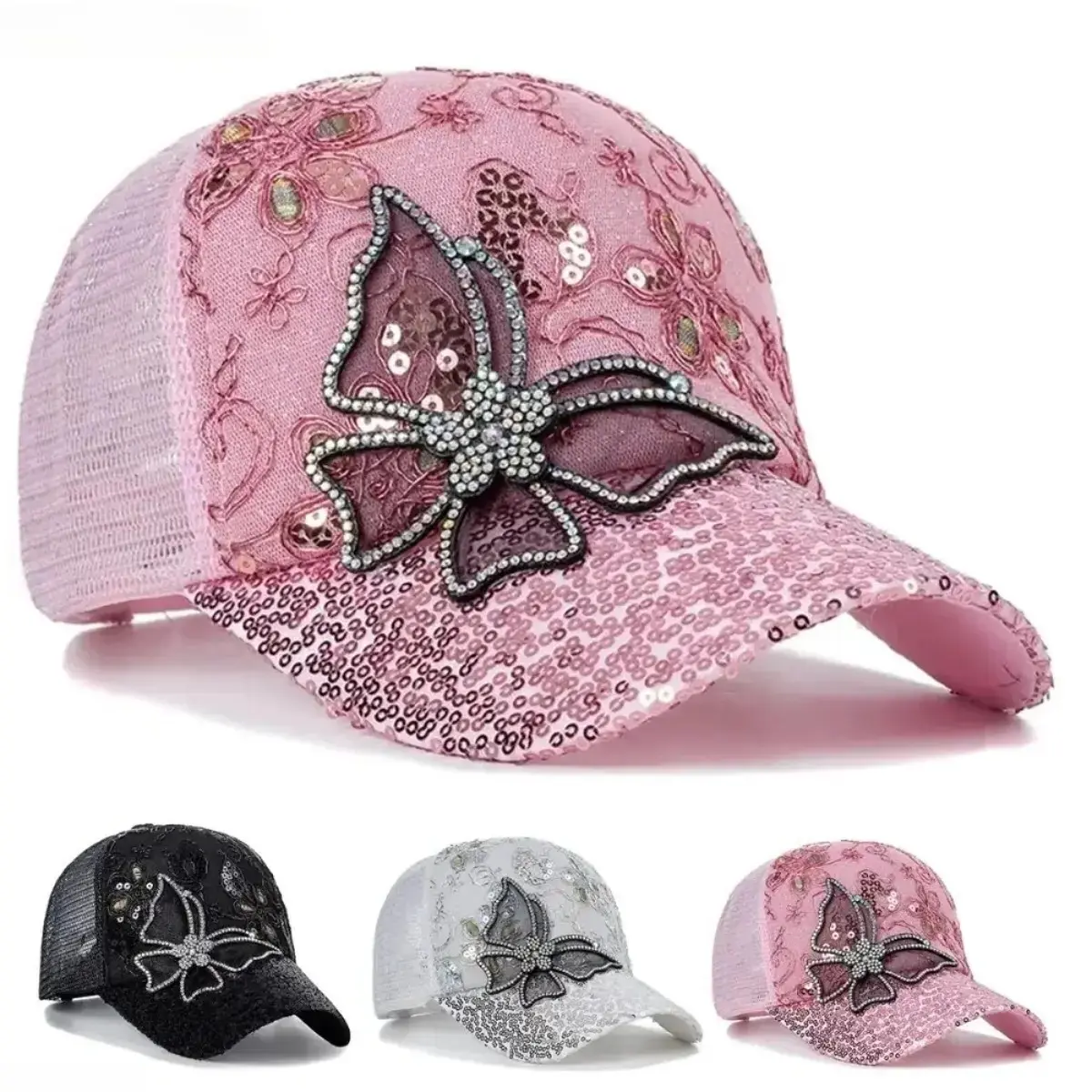 Unisex Butterfly Lace-Glitter Baseball Cap - Breathable Mesh, Adjustable, Lightweight Casual Sun Hat, 2026 Popular Sports Outdoor Accessories, Ideal Mother's Day Gift for Moms, Adjustable Sun Hat, Adjustable Sunscreen Hat, Hats For Women