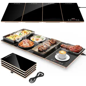 Electric Warming Tray, 4-in-1 Food Warmers for Parties Buffet with 10 Temp Settings and Timer, 33"x15" Glass Surface Warming Mat for Food, Modular Buffet Hot Plates for Catering and Gatherings