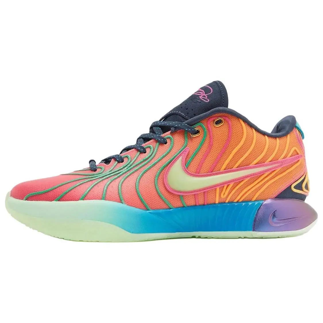 Nike LeBron 21 Low-Top Basketball Shoes for Men in Green Orange Yellow Verifiable, with credentials and supporting global authentication