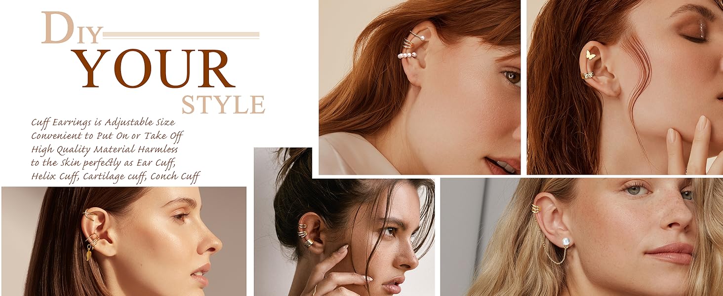 BESTEEL 66 Pcs Ear Cuff Earrings for Women Non Piercing, Hypoallergenic Fake Earringspearl, Silver Clip on Cartilage Earrings for Sensitive Ears, Gold Ear Wrap for Helix Cartilage magnetic earrings