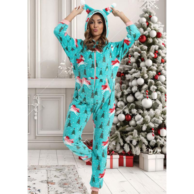 Women's Christmas Printed Onesie Pajamas Homewear